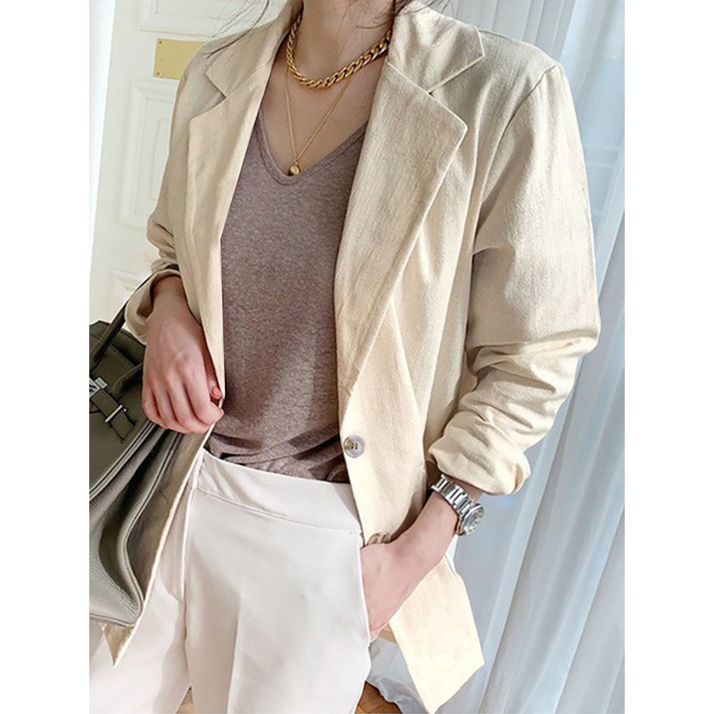 Solid Long Sleeve Pocket Lapel Button Blazer Solid Long Sleeve Pocket Lapel Button Blazer