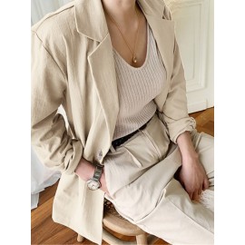 Solid Long Sleeve Pocket Lapel Button Blazer Solid Long Sleeve Pocket Lapel Button Blazer