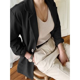 Solid Long Sleeve Pocket Lapel Button Blazer Solid Long Sleeve Pocket Lapel Button Blazer