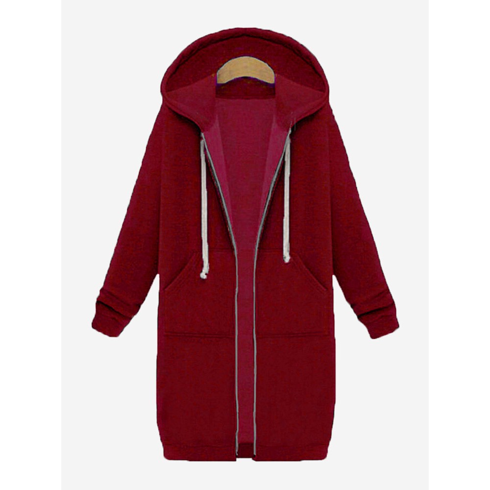 Casual Women Long Sleeve Zipper Hooded Pockets Coat