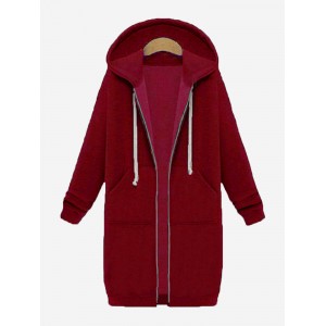 Casual Women Long Sleeve Zipper Hooded Pockets Coat