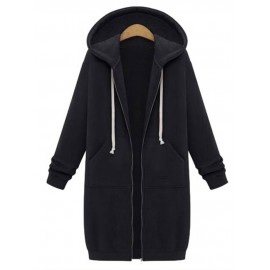Casual Women Long Sleeve Zipper Hooded Pockets Coat