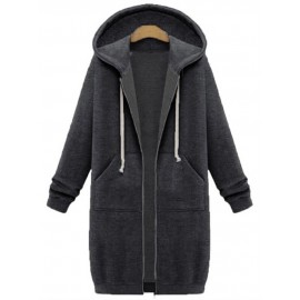Casual Women Long Sleeve Zipper Hooded Pockets Coat