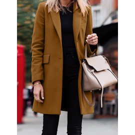 Solid Long Sleeve Buttton Lapel Midi Coat For Women Solid Long Sleeve Buttton Lapel Midi Coat For Women
