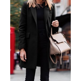 Solid Long Sleeve Buttton Lapel Midi Coat For Women Solid Long Sleeve Buttton Lapel Midi Coat For Women