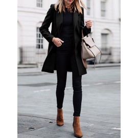 Solid Long Sleeve Buttton Lapel Midi Coat For Women Solid Long Sleeve Buttton Lapel Midi Coat For Women