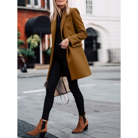 Solid Long Sleeve Buttton Lapel Midi Coat For Women Solid Long Sleeve Buttton Lapel Midi Coat For Women