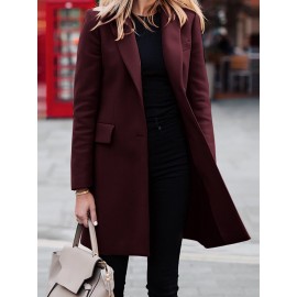 Solid Long Sleeve Buttton Lapel Midi Coat For Women Solid Long Sleeve Buttton Lapel Midi Coat For Women