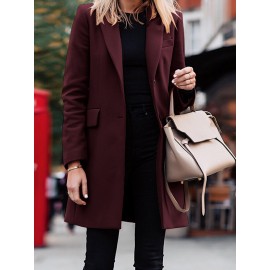 Solid Long Sleeve Buttton Lapel Midi Coat For Women Solid Long Sleeve Buttton Lapel Midi Coat For Women