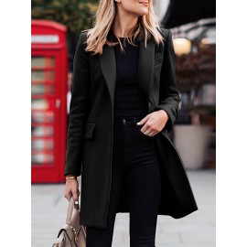 Solid Long Sleeve Buttton Lapel Midi Coat For Women Solid Long Sleeve Buttton Lapel Midi Coat For Women
