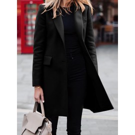 Solid Long Sleeve Buttton Lapel Midi Coat For Women Solid Long Sleeve Buttton Lapel Midi Coat For Women