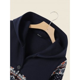 Elk Floral Pattern Button Hooded Long Sleeve Coat Elk Floral Pattern Button Hooded Long Sleeve Coat