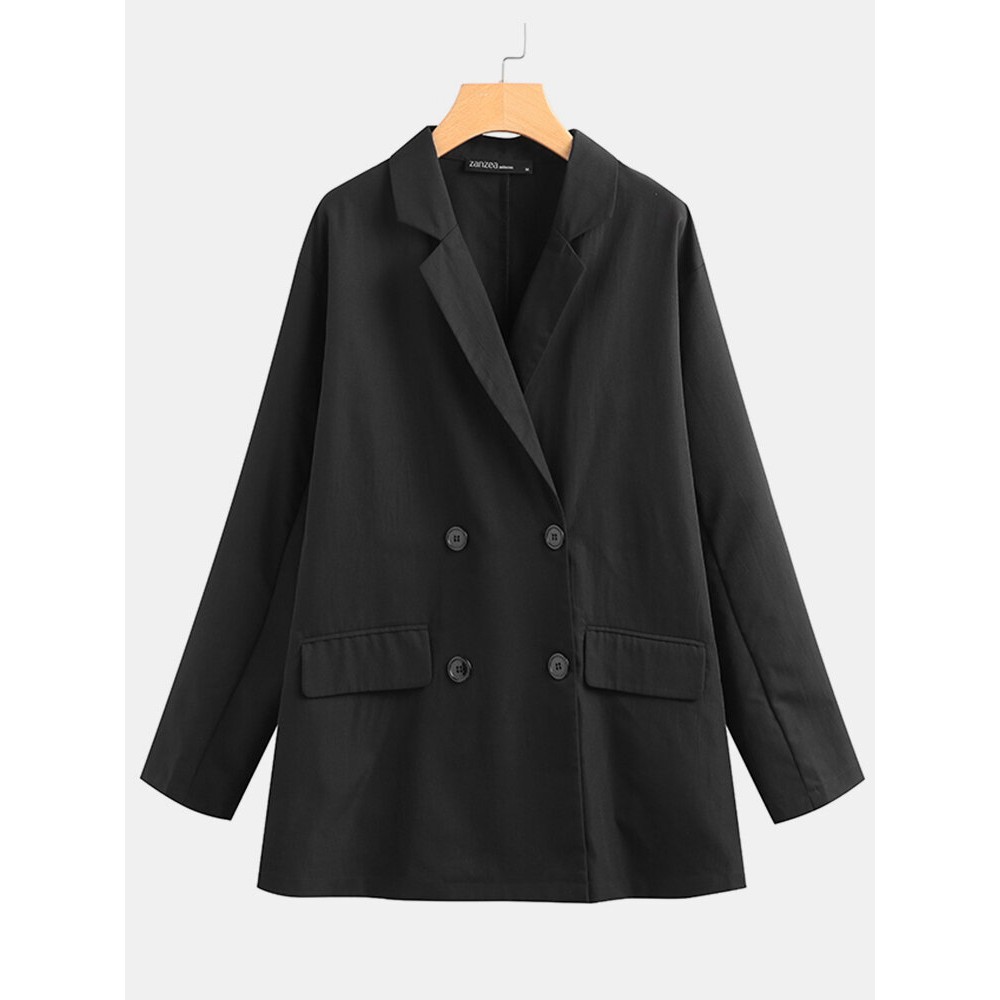 Women Vintage Solid Color Lapel Long Sleeve Button Pocket Blazer Women Vintage Solid Color Lapel Long Sleeve Button Pocket Blazer