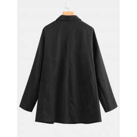 Women Vintage Solid Color Lapel Long Sleeve Button Pocket Blazer Women Vintage Solid Color Lapel Long Sleeve Button Pocket Blazer