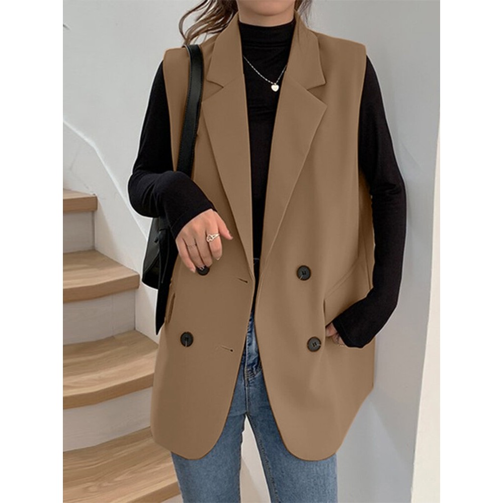 Solid Double Breasted Sleeveless Lapel Vest Blazer Solid Double Breasted Sleeveless Lapel Vest Blazer