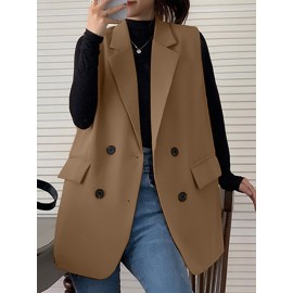 Solid Double Breasted Sleeveless Lapel Vest Blazer Solid Double Breasted Sleeveless Lapel Vest Blazer