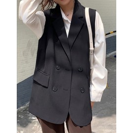 Solid Double Breasted Sleeveless Lapel Vest Blazer Solid Double Breasted Sleeveless Lapel Vest Blazer
