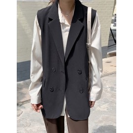 Solid Double Breasted Sleeveless Lapel Vest Blazer Solid Double Breasted Sleeveless Lapel Vest Blazer