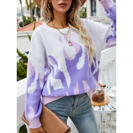 Contrast Color Long Sleeve O-neck Loose Knitted Sweater Contrast Color Long Sleeve O-neck Loose Knitted Sweater