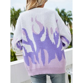 Contrast Color Long Sleeve O-neck Loose Knitted Sweater Contrast Color Long Sleeve O-neck Loose Knitted Sweater