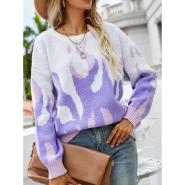 Contrast Color Long Sleeve O-neck Loose Knitted Sweater Contrast Color Long Sleeve O-neck Loose Knitted Sweater