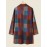Check Pattern Zip Front Pocket Long Sleeve Lapel Coat