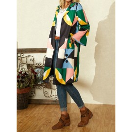 Vintage Printed Long Sleeve Turn-down Collar Coat For Women