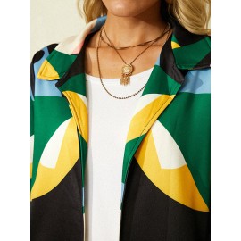 Vintage Printed Long Sleeve Turn-down Collar Coat For Women