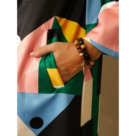 Vintage Printed Long Sleeve Turn-down Collar Coat For Women