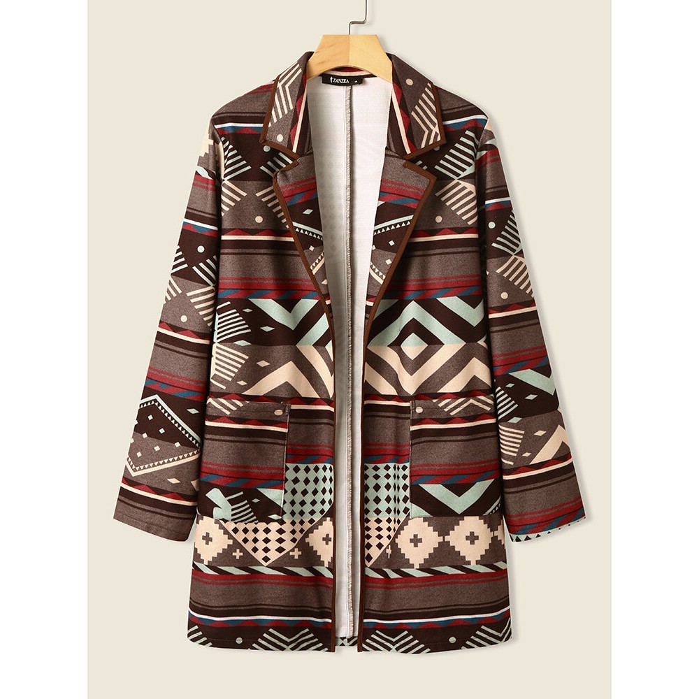 Vintage Geo Pattern Pocket Lapel Long Sleeve Jacket Vintage Geo Pattern Pocket Lapel Long Sleeve Jacket