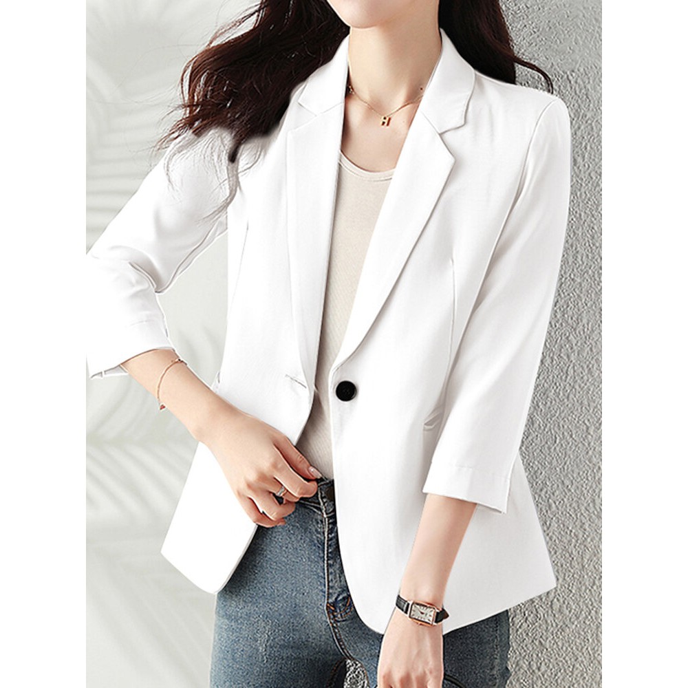 Solid Long Sleeve Lapel Blazer For Women Solid Long Sleeve Lapel Blazer For Women