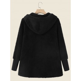 Solid Plush Long Sleeve Hooded Coat For Women Solid Plush Long Sleeve Hooded Coat For Women