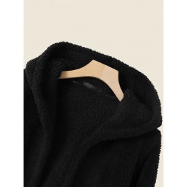 Solid Plush Long Sleeve Hooded Coat For Women Solid Plush Long Sleeve Hooded Coat For Women