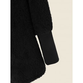 Solid Plush Long Sleeve Hooded Coat For Women Solid Plush Long Sleeve Hooded Coat For Women