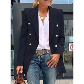 Solid Double Breasted Lapel Long Sleeve Blazer Solid Double Breasted Lapel Long Sleeve Blazer