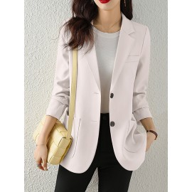 Solid Button Front Pocket Lapel Long Sleeve Blazer