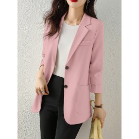 Solid Button Front Pocket Lapel Long Sleeve Blazer