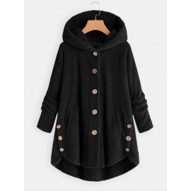 Women Solid Color Button Pocket Loose Plush Casual Coat Women Solid Color Button Pocket Loose Plush Casual Coat