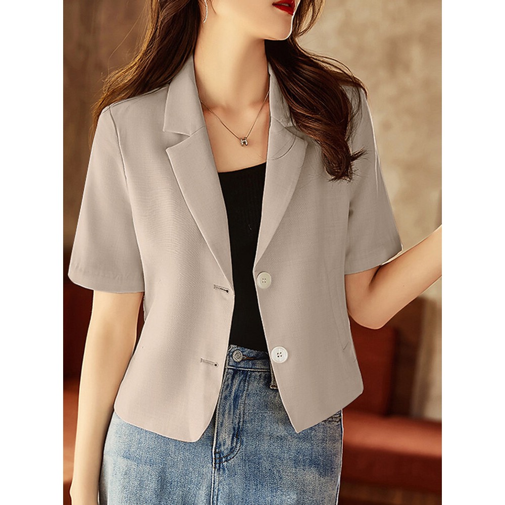 Solid Short Sleeve Lapel Casual Button Blazer Solid Short Sleeve Lapel Casual Button Blazer