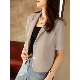 Solid Short Sleeve Lapel Casual Button Blazer Solid Short Sleeve Lapel Casual Button Blazer