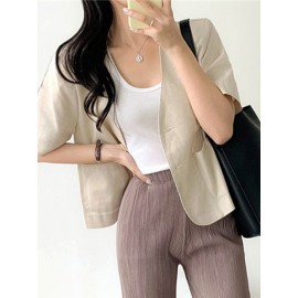 Solid Button Front Pocket Short Sleeve Lapel Blazer Solid Button Front Pocket Short Sleeve Lapel Blazer