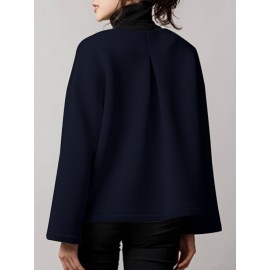 Women Solid Collarless Button Front Casual Long Sleeve Jacket Women Solid Collarless Button Front Casual Long Sleeve Jacket