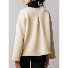 Women Solid Collarless Button Front Casual Long Sleeve Jacket Women Solid Collarless Button Front Casual Long Sleeve Jacket