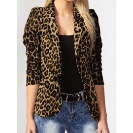 Leopard Print Long Sleeves Button Lapel Jacket Suit with Shoulder Pad