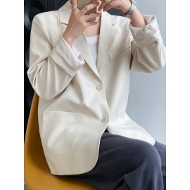 Solid Pocket Button Front Lapel Long Sleeve Blazer Solid Pocket Button Front Lapel Long Sleeve Blazer