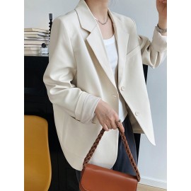 Solid Pocket Button Front Lapel Long Sleeve Blazer Solid Pocket Button Front Lapel Long Sleeve Blazer