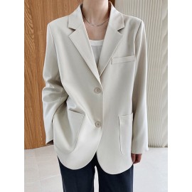 Solid Pocket Button Front Lapel Long Sleeve Blazer Solid Pocket Button Front Lapel Long Sleeve Blazer