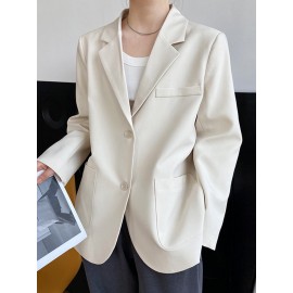 Solid Pocket Button Front Lapel Long Sleeve Blazer Solid Pocket Button Front Lapel Long Sleeve Blazer
