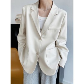 Solid Pocket Button Front Lapel Long Sleeve Blazer Solid Pocket Button Front Lapel Long Sleeve Blazer