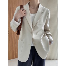 Solid Pocket Button Front Lapel Long Sleeve Blazer Solid Pocket Button Front Lapel Long Sleeve Blazer